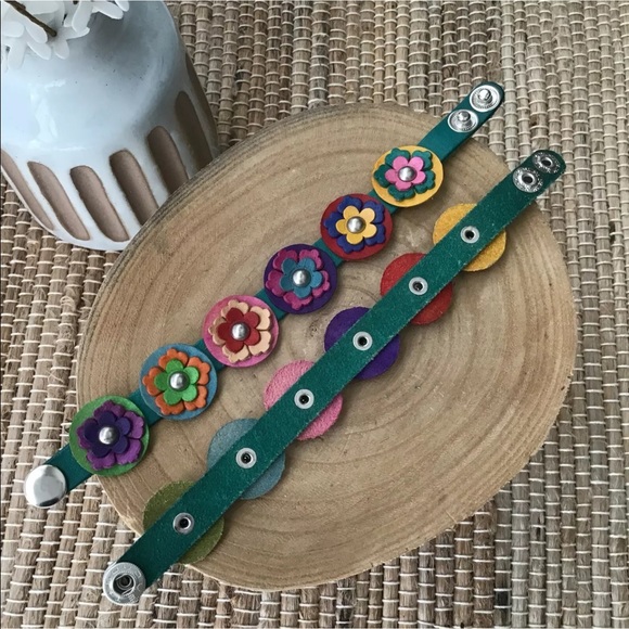 LAST 1! NEW 100% Leather Daisy Bracelet Handmade Mexico Boho 2-Snap Festival - Picture 8 of 12